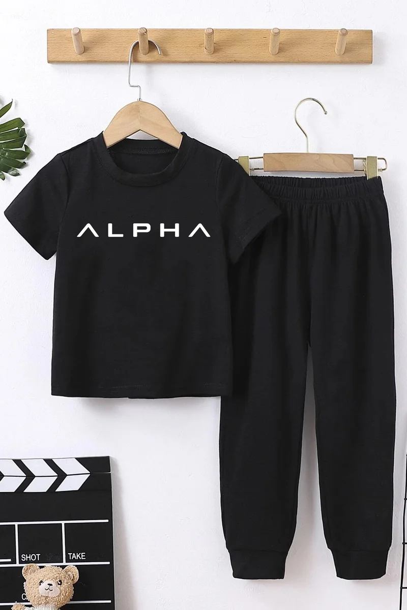 ONLYTRENDWEAR Kids Alpha Bottom - Top Tracksuit Set 3-4 Years Old Black