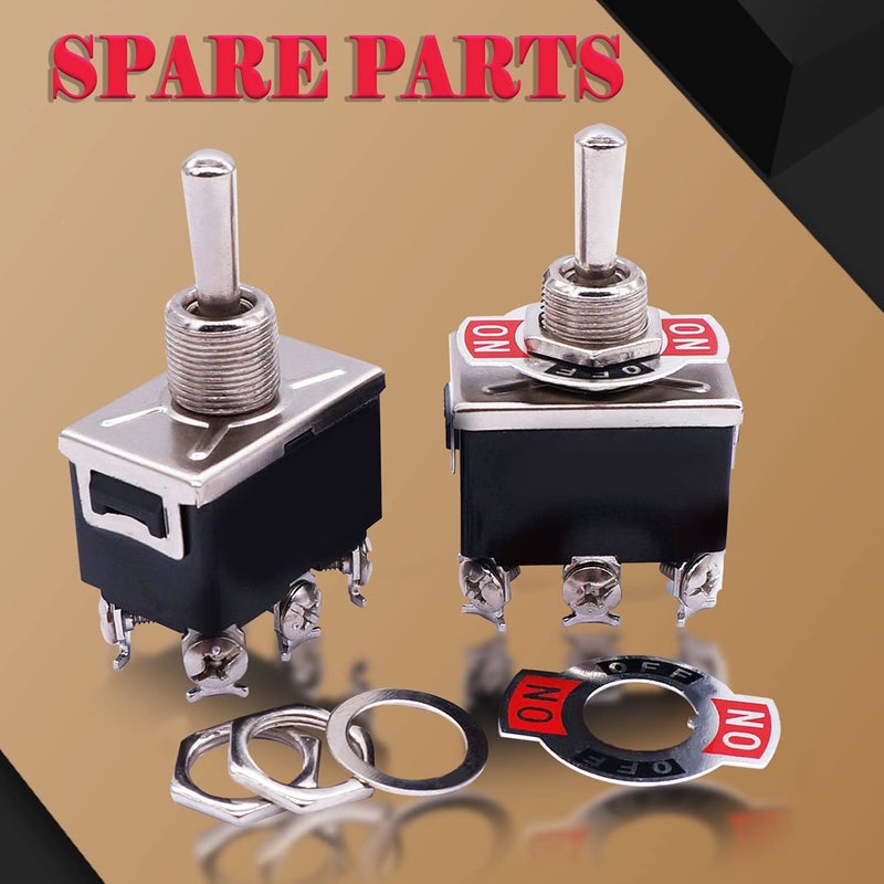 Twidec /3Pcs Heavy Duty Rocker Momentary Toggle Switch 16A 250V AC DPDT 3 Position 6 Pin (ON)-Off-(ON) Switch with Metal Bat Waterproof Boot Cap Cover Ten-223-B223 - Image 2