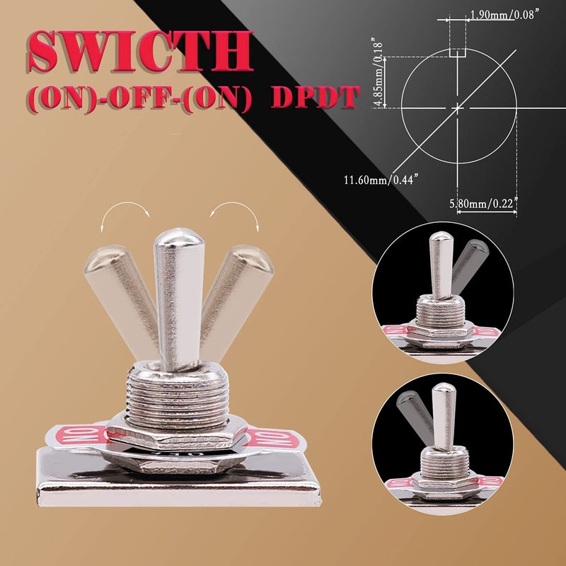 Twidec /3Pcs Heavy Duty Rocker Momentary Toggle Switch 16A 250V AC DPDT 3 Position 6 Pin (ON)-Off-(ON) Switch with Metal Bat Waterproof Boot Cap Cover Ten-223-B223 - Image 3