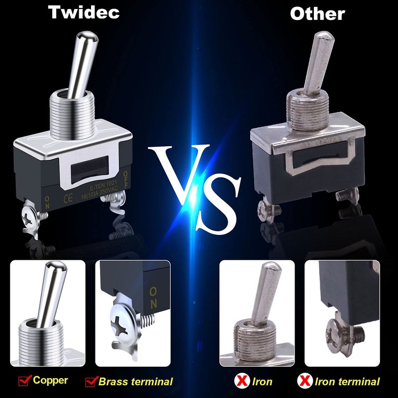 Twidec /3Pcs Heavy Duty Rocker Momentary Toggle Switch 16A 250V AC DPDT 3 Position 6 Pin (ON)-Off-(ON) Switch with Metal Bat Waterproof Boot Cap Cover Ten-223-B223 - Image 5