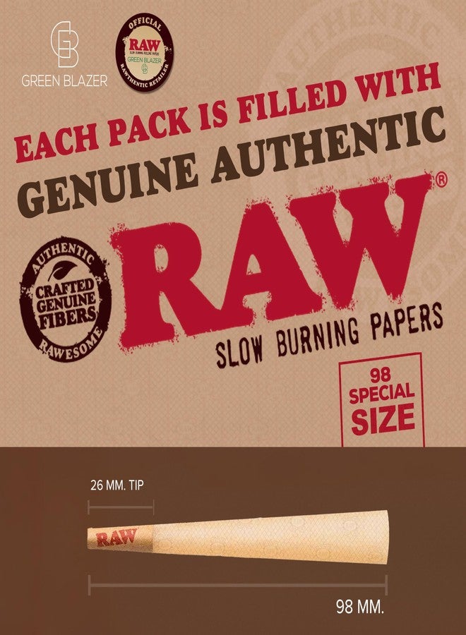 RAW Cones 98 Special: 50 Pack Patented Slow Burning Pre Rolled Cones Rolling Papers & Tips - All Natural Classic Rawthentic Paper, 98mm - Image 2