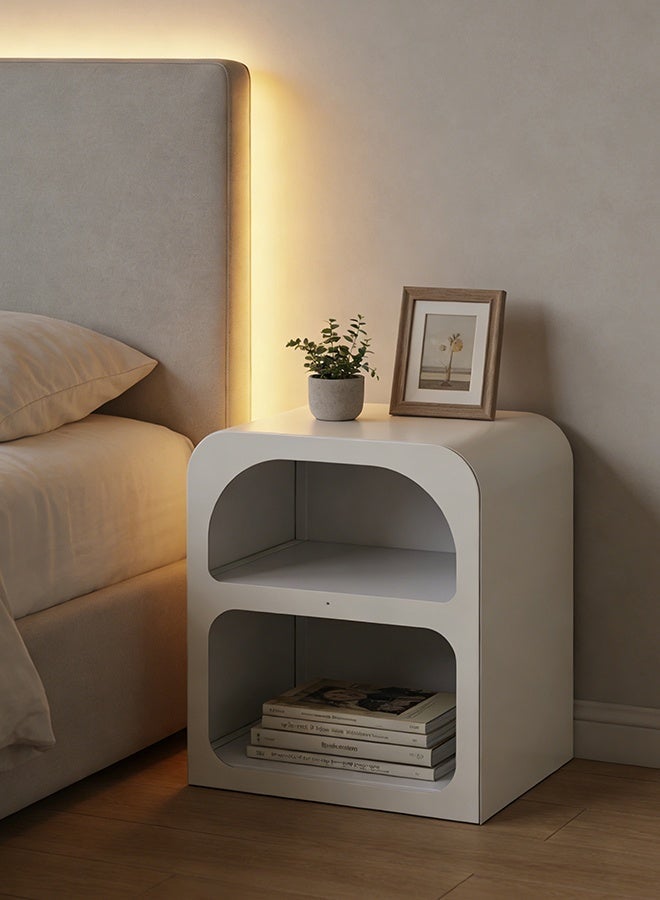 Migue home طاولة جانبية جمالية بطبقتين، طاولة جانبية لغرفة النوم وغرفة المعيشة، تصميم حديث وأنيق، 45 سم طول × 40 سم عرض × 55 سم ارتفاع، أبيض - Image 1