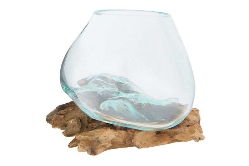 Creative Co-op Creative CoOp Glass PlanterVase on Natural Wood Base DF3116 