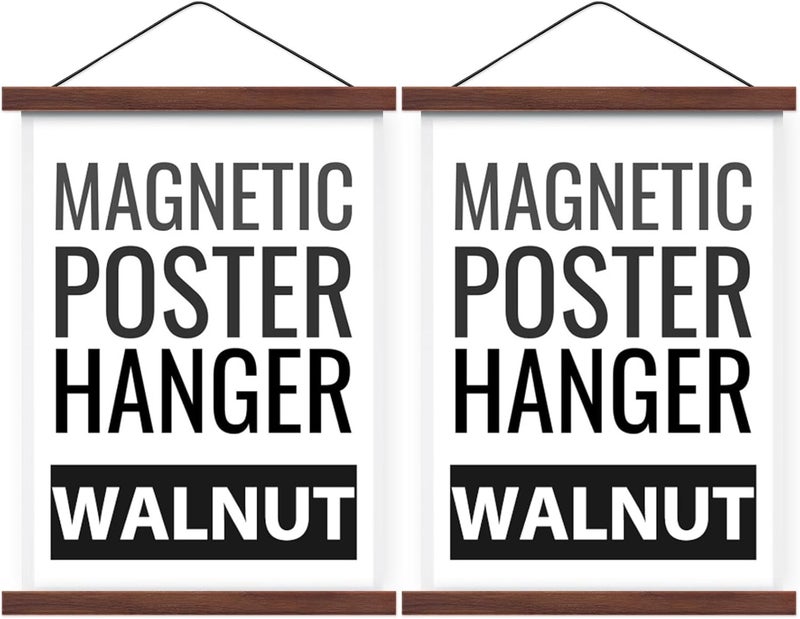 HONKKI Magnetic Poster Hanger Frame for 24x36 24x30 24x32 Movie Music Posters Wall Art, Walnut Wood Picture Frames for Large Canvas Diamond Map Decor, Living Room Calendar Banner Tapestry Photo Hanging Stand - Image 1
