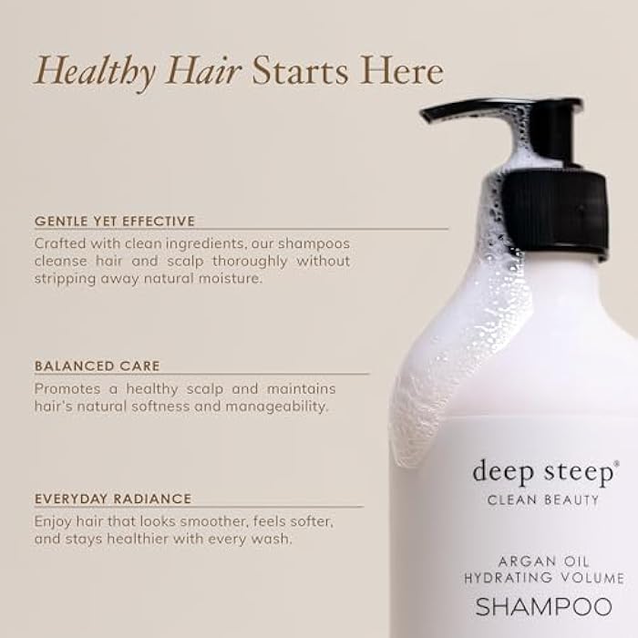 Deep Steep Argan Oil Hydrating Volume Shampoo, 17 oz – Volumizing Shampoo with Argan Oil, Aloe, Marula Oil & Rice Protein – Sulfate-Free, Vegan, Clean Beauty Hair Care, Full Hydration - Image 3
