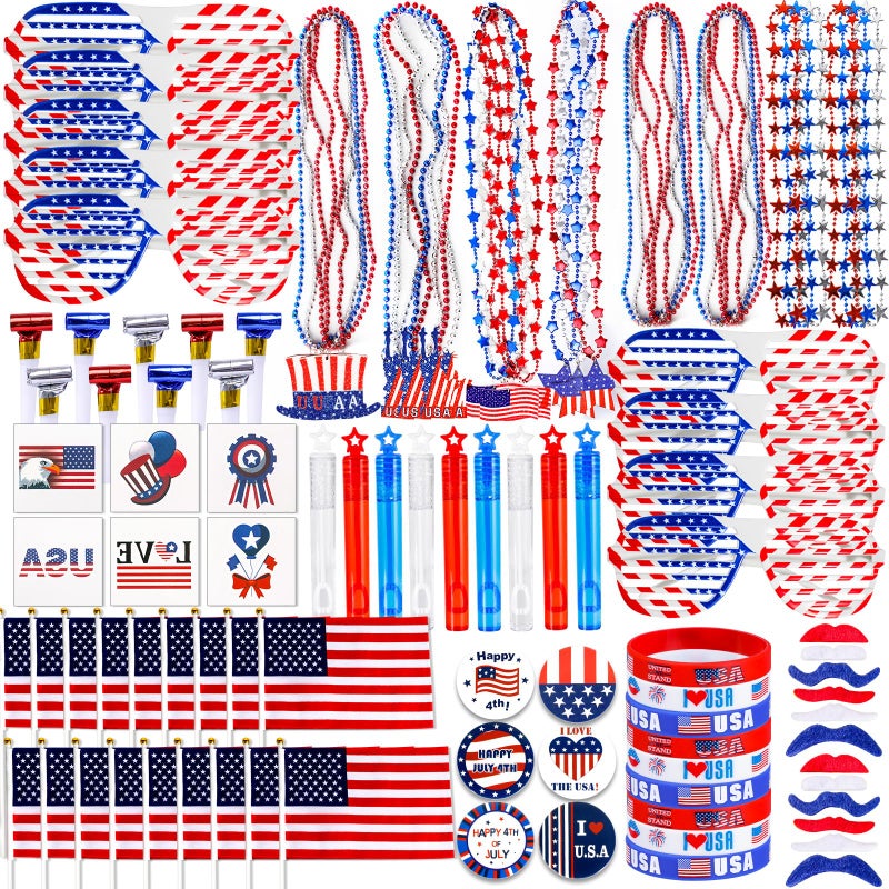 MGparty 150 Pcs 4th of July Patriotic Accessories for Kids Fourth of July Party Favor Supplies Independence Day Memorial Day Decor Dressingup Accessories Classroom Prizes for Students - Image 2