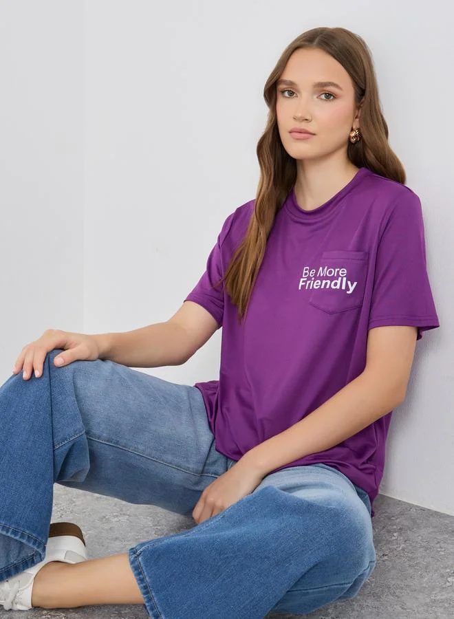 تايك تو Take Two Slogan Print Oversize T-Shirt