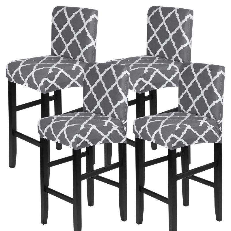 SearchI Bar Stool Covers Set of 4, Stretch Washable Barstool Seat Covers, Counter Height Chair Covers for Kitchen Dining Room Cafe (Rhombus Grey) - Image 1