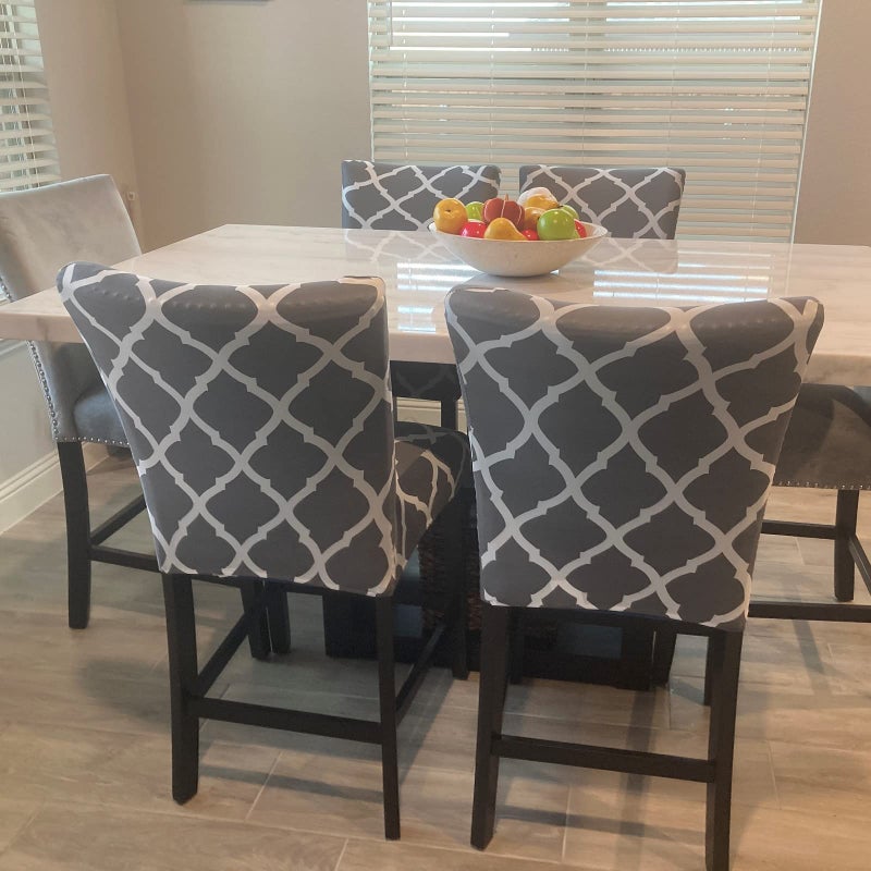 SearchI Bar Stool Covers Set of 4, Stretch Washable Barstool Seat Covers, Counter Height Chair Covers for Kitchen Dining Room Cafe (Rhombus Grey) - Image 3