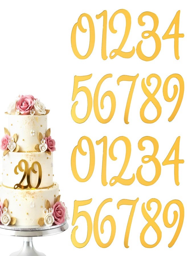 Ajcotahm 20 Pcs Acrylic Number Cake Topper, Shiny Gold 0-9 Numbers for Cake DIY Cupcake Toppers for Birthday Wedding Anniversary Party Decorations - Image 1