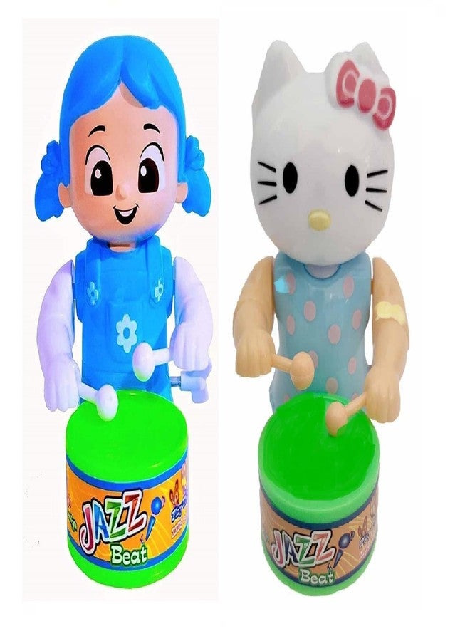 SHANVI Toys Key-Operated Cute Drummer Toy for Toddler Kids Birthday Gift Birthday Return Gift Drumming and Dancing Action for Kids (Blue Baby-New KITTY-002) - Image 1