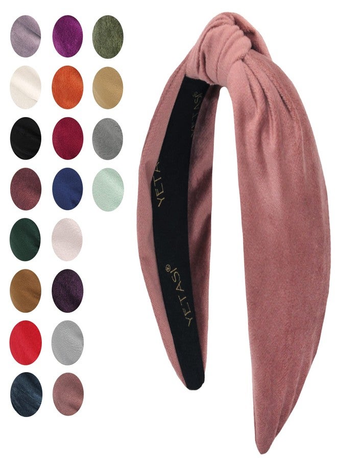 YETASI Women's Knotted Headband: Dusty Pink Velvet Top Knot Fashion Head Bands With Non-Slip Material - Image 2