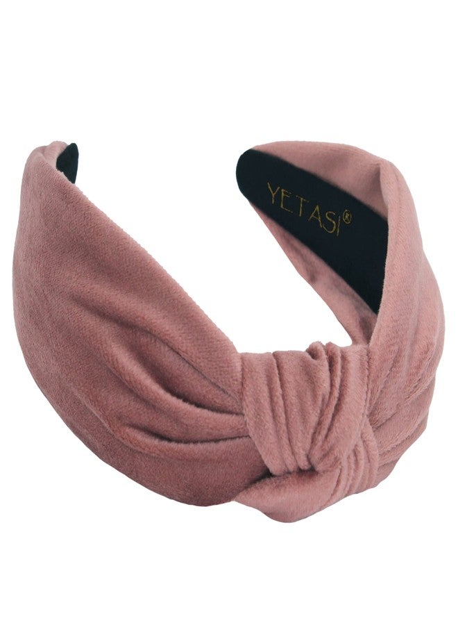 YETASI Women's Knotted Headband: Dusty Pink Velvet Top Knot Fashion Head Bands With Non-Slip Material - Image 1