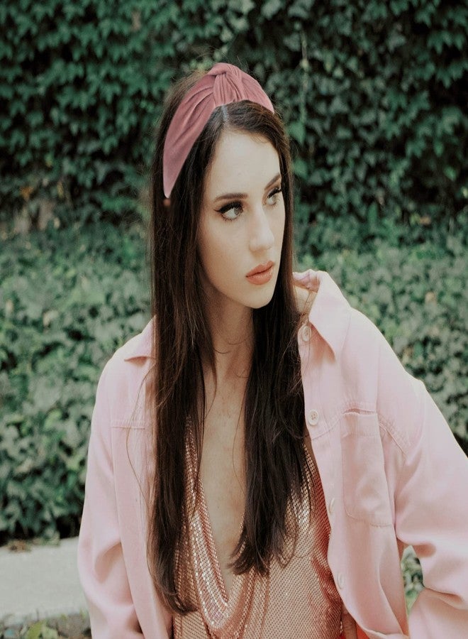 YETASI Women's Knotted Headband: Dusty Pink Velvet Top Knot Fashion Head Bands With Non-Slip Material - Image 3