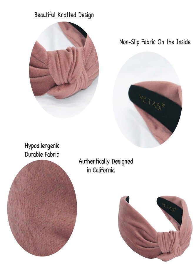 YETASI Women's Knotted Headband: Dusty Pink Velvet Top Knot Fashion Head Bands With Non-Slip Material - Image 4