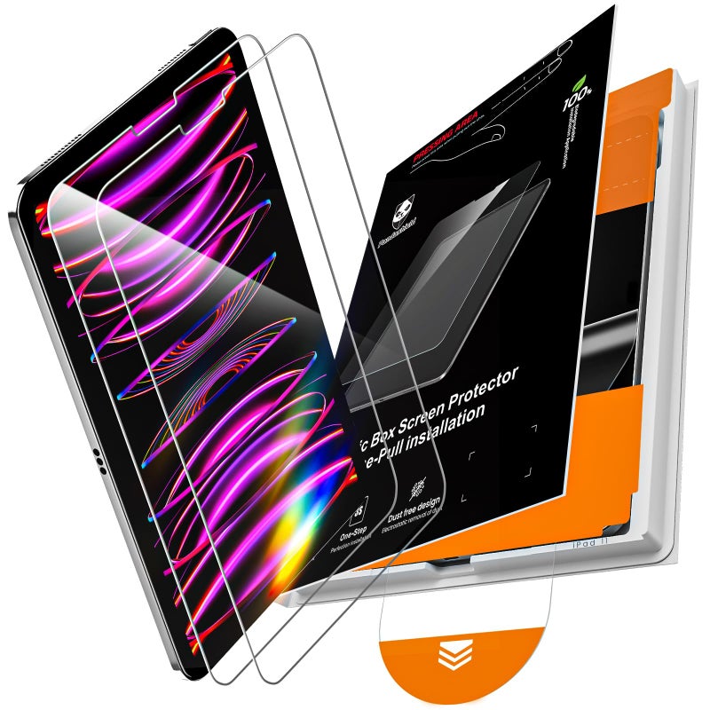 PandaShield 2 Pack for iPad Pro 11"(4th 3rd 2nd 1st Gen) iPad Air 10.9"(5th 4th Gen) 9H+ Tempered Glass Screen Protector with Easy-Install[12FT Grade Shatterproof] Apple Pencil Compatible,HD Clarity - Image 1