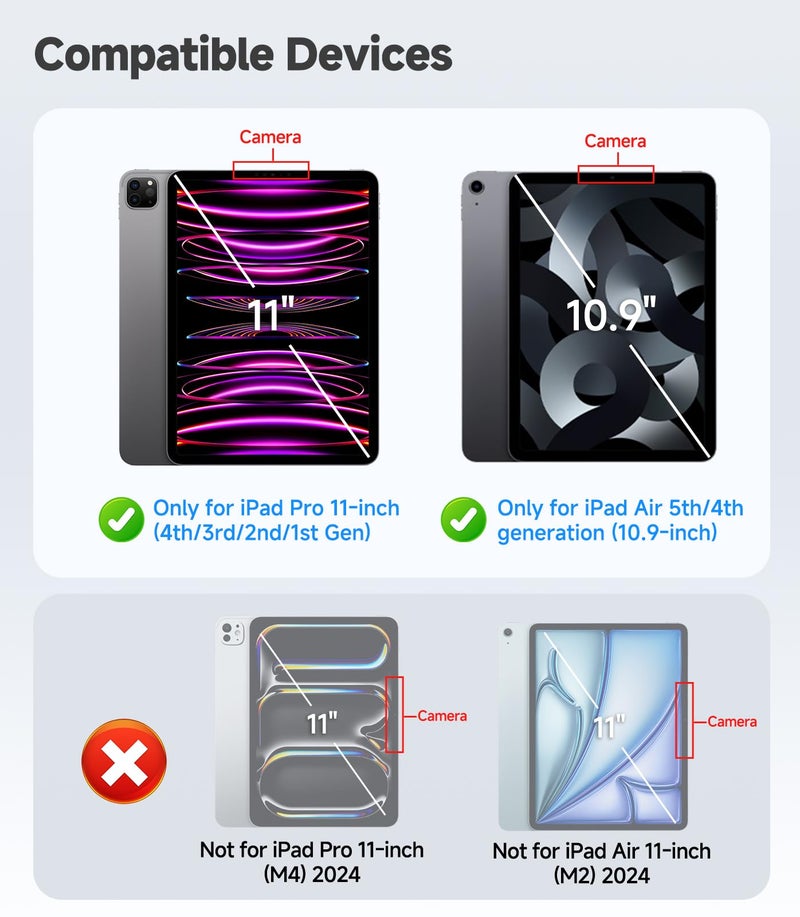 PandaShield 2 Pack for iPad Pro 11"(4th 3rd 2nd 1st Gen) iPad Air 10.9"(5th 4th Gen) 9H+ Tempered Glass Screen Protector with Easy-Install[12FT Grade Shatterproof] Apple Pencil Compatible,HD Clarity - Image 4