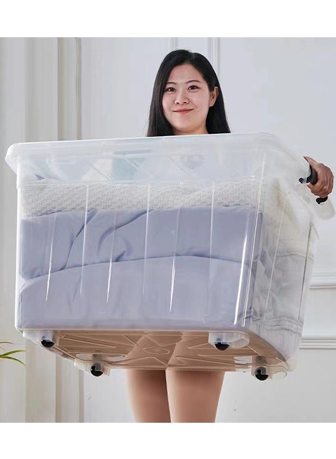 CityRiya-Long Clear Storage Box with Wheels 70L 52.5x38x32.5cm Plastic Storage Bin Large Clear Storage Box Organizer Stackable Storage Cube Organizing Container with Lock and Lid for Clothes