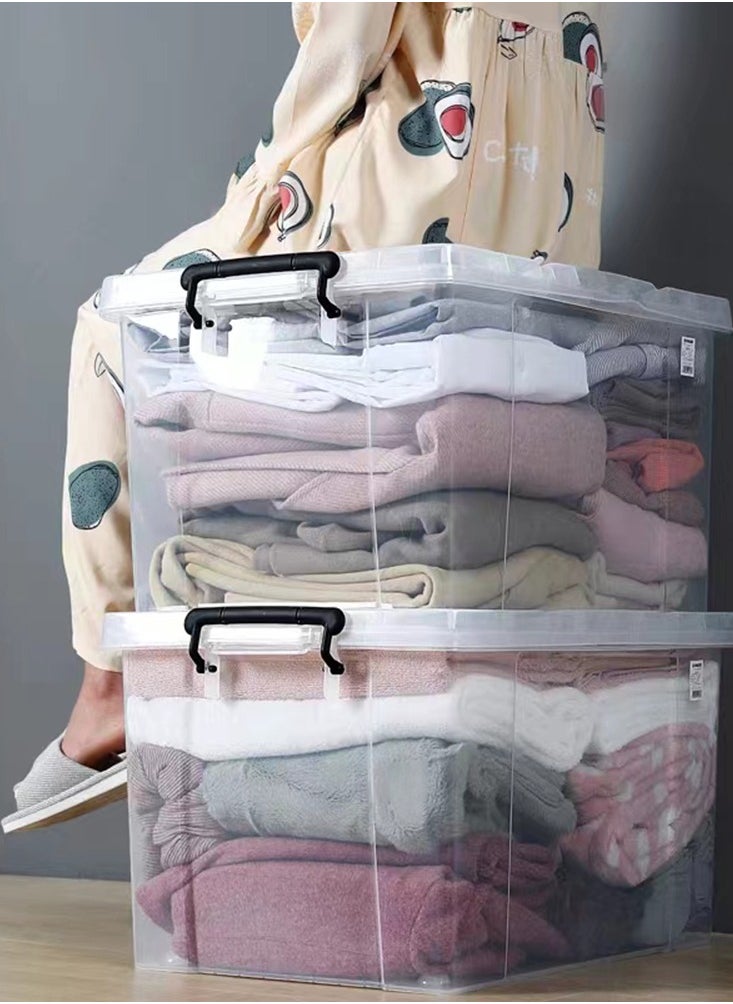 CityRiya-Long Clear Storage Box with Wheels 70L 52.5x38x32.5cm Plastic Storage Bin Large Clear Storage Box Organizer Stackable Storage Cube Organizing Container with Lock and Lid for Clothes  - Image 3