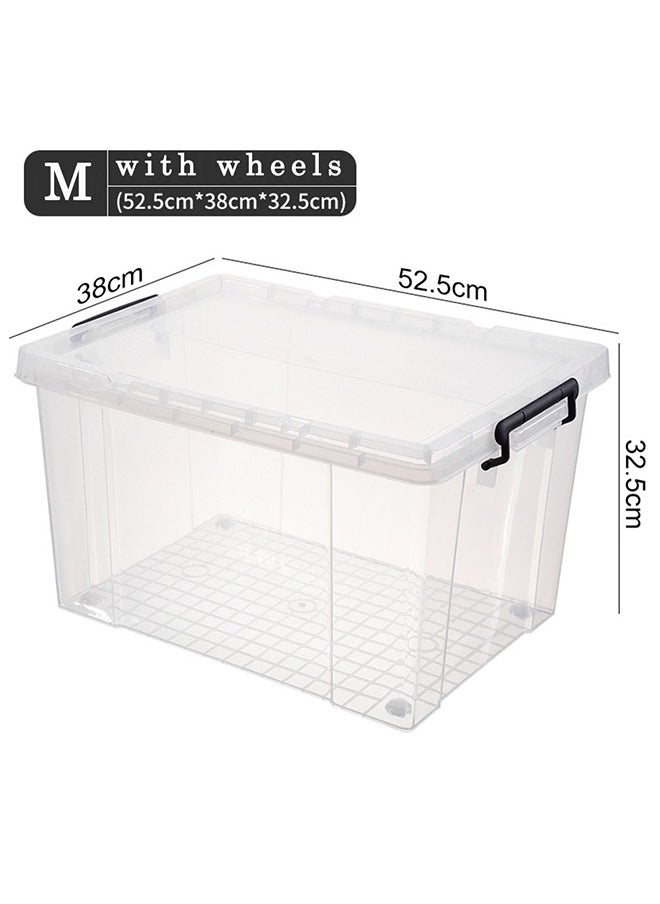 CityRiya-Long Clear Storage Box with Wheels 70L 52.5x38x32.5cm Plastic Storage Bin Large Clear Storage Box Organizer Stackable Storage Cube Organizing Container with Lock and Lid for Clothes  - Image 5