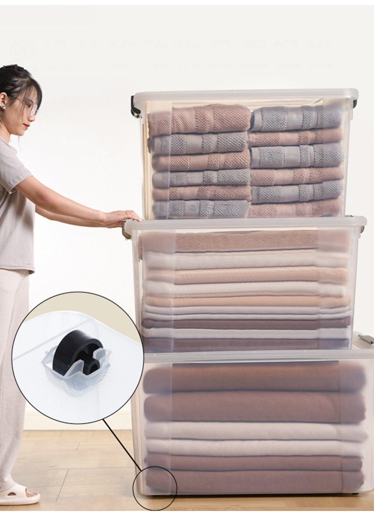 CityRiya-Long Clear Storage Box with Wheels 70L 52.5x38x32.5cm Plastic Storage Bin Large Clear Storage Box Organizer Stackable Storage Cube Organizing Container with Lock and Lid for Clothes  - Image 2