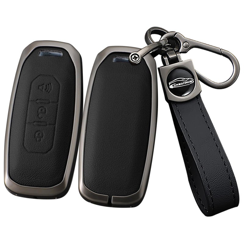 ontto 3-Button Car Key Holder Compatible with Ford Territory EV Smart Remote Key Fob Case Fit for Ford Titanium Taurus Kuga 2020-up Car Accessories,Metal and Leather Car Key Sleeve,Black - Image 1
