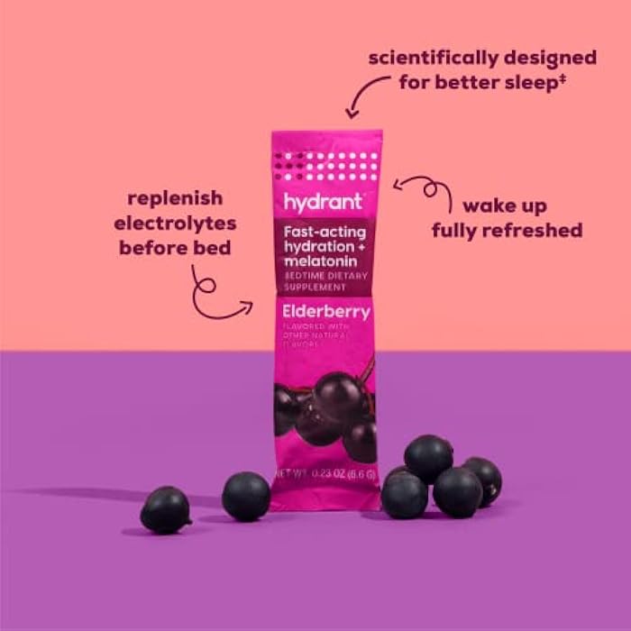 Hydrant - Sleep Electrolyte Powder, Elderberry Flavor, 30 Rapid Hydration Individual Stick Packs - Sleep Blend of Melatonin, L-Theanine, Magnesium, & Chamomile - Image 4