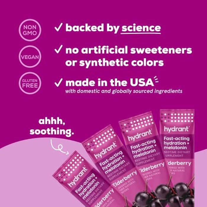 Hydrant - Sleep Electrolyte Powder, Elderberry Flavor, 30 Rapid Hydration Individual Stick Packs - Sleep Blend of Melatonin, L-Theanine, Magnesium, & Chamomile - Image 3
