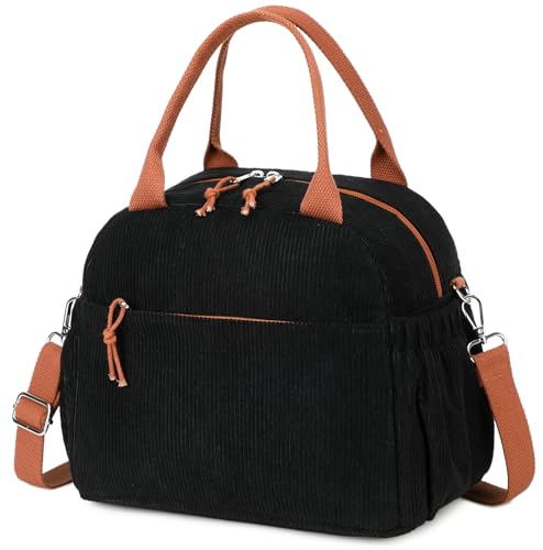 Bluboon Lunch Bag for Women Cute Corduroy Lunch Tote Bags with Shoulder Strap Reusable Insulated Lunch Box Large Capacity Reusable Insulated Cooler for Work Picnic or Travel 13L - Image 1