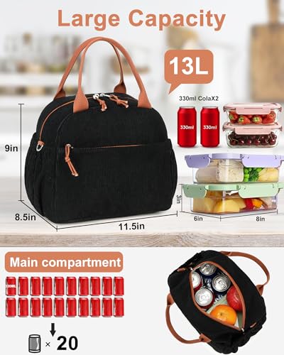 Bluboon Lunch Bag for Women Cute Corduroy Lunch Tote Bags with Shoulder Strap Reusable Insulated Lunch Box Large Capacity Reusable Insulated Cooler for Work Picnic or Travel 13L - Image 3