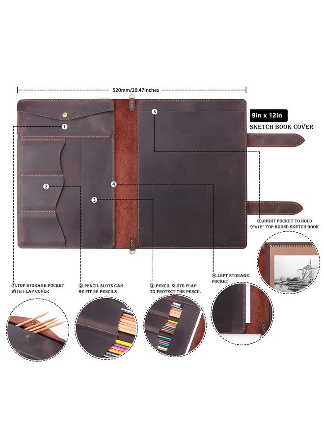 Robrasim - Handmade Leather Sketchbook Cover Artist Sketch Pad Holder For 9"X12" Top Spiral Bound Sketchbook Drawing Book Pencil Case Journal Portfolio With Shoulder Strap Artist Giftscoffee - Image 1