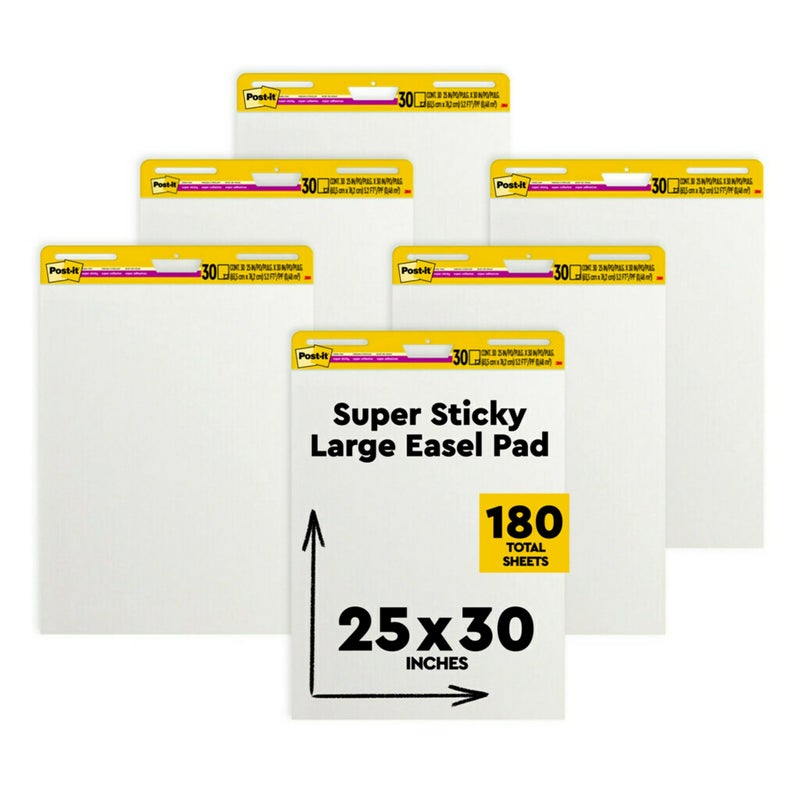 Post It Post-it Super Sticky Easel Pad, 25 x 30 Inches, 30 Sheets/Pad, 6 Pads, Large White Premium Self Stick Flip Chart Paper, Super Sticking Power (559VAD6PK) - Image 1