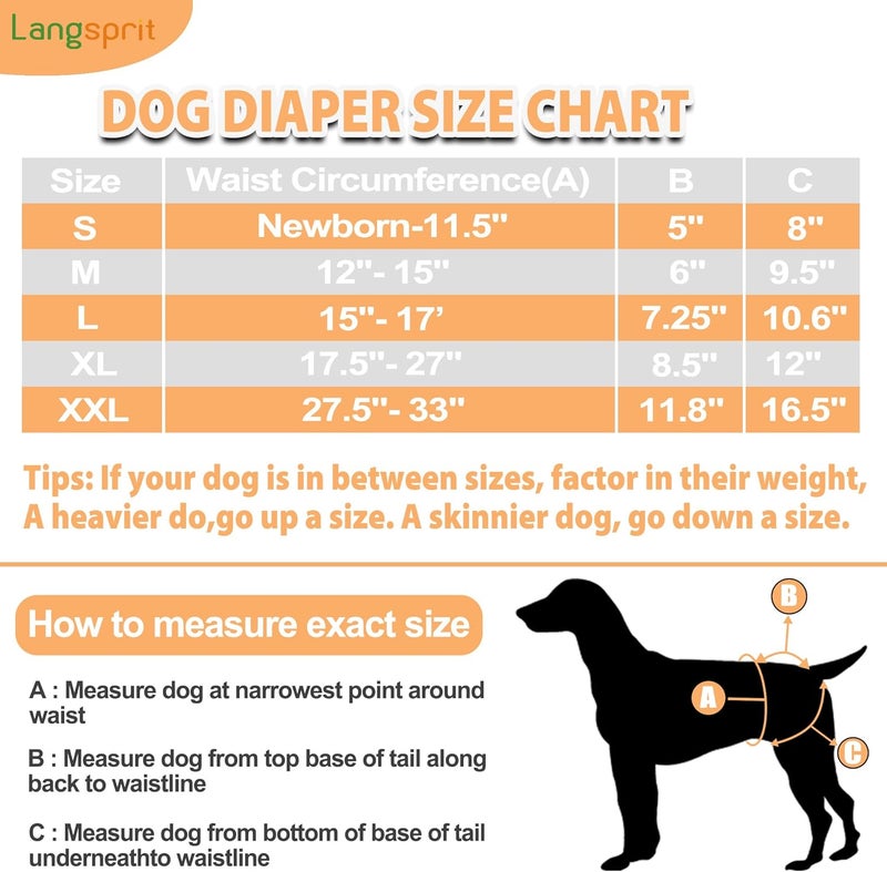Langsprit Washable Female Dog Diapers (3 Pack) - No Leak Reusable Diapers for Doggy Female in Period - Highly Absorbent Dog Heat Panties with Adjustable Snaps Black S Size - Image 2