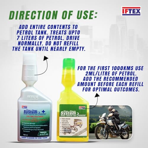 Iftex System 2/3+ 100 ml & System 2/3 100 ml e20 Petrol additive for Bike and Scooters BS4 and BS6/ Fuel System Carbon Cleaner/Increases Mileage - Image 5