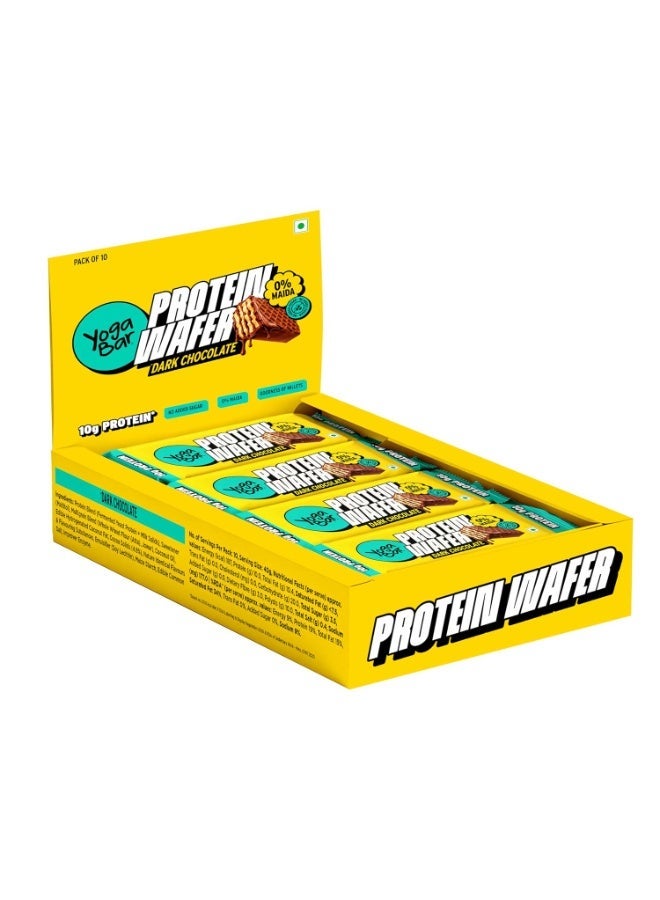 Yogabar 10g Protein Wafer Bars | Dark Chocolate Flavor | Crunchy High-Protein Snack | Source of Protein & Fiber | 0% Maida | Made with Millets | 40g Each | Pack of 1*10 - Image 1
