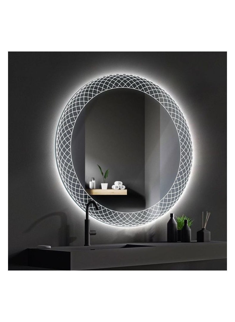Generic White Led Laser Engraved Wall Mirrors 70X70X3Cm  White  - Image 1