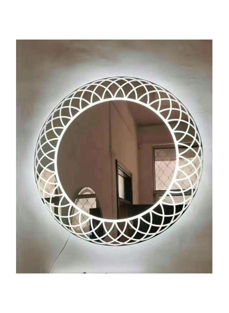 Generic White Led Laser Engraved Wall Mirrors 70X70X3Cm  White  - Image 3