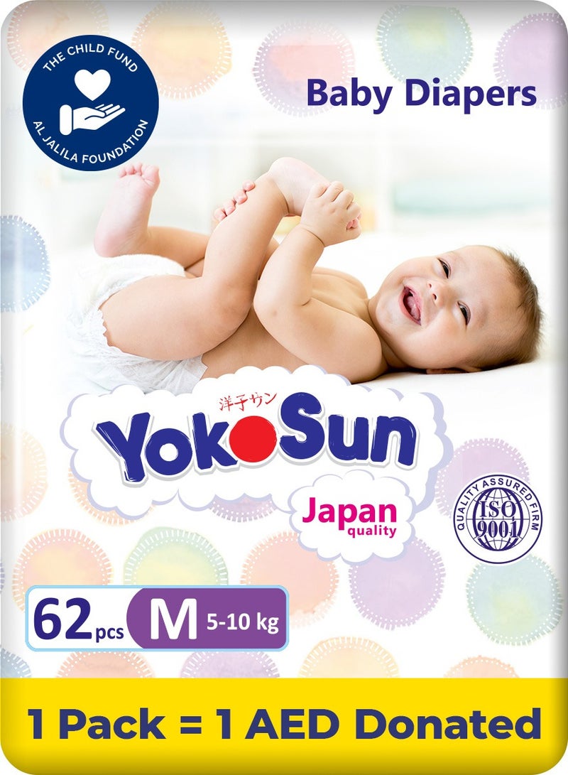 YokoSun Baby Diapers, Size 3 / M (5-10 kg), 62 pcs – Ultra-Soft, Hypoallergenic Nappies, Japanese Technology for Baby Skin Care, Leakproof with 12-Hour Dryness Protection - Image 1