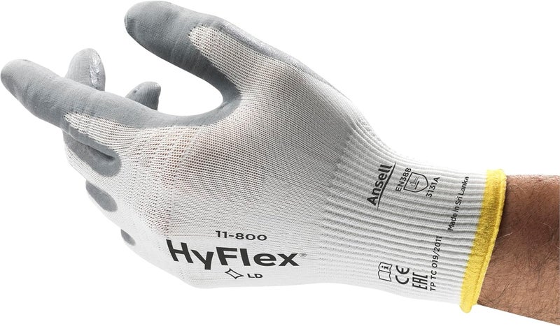 Ansell HyFlex 11-800 Large Nylon Gloves with Gray Foam Nitrile Coating - Pack of 12 - Image 1