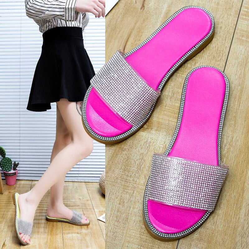 foreign trade plus size women''s shoes 2021 summer new Korean style fashionable outdoor sandals rhinestone flat beach slippers - Image 2