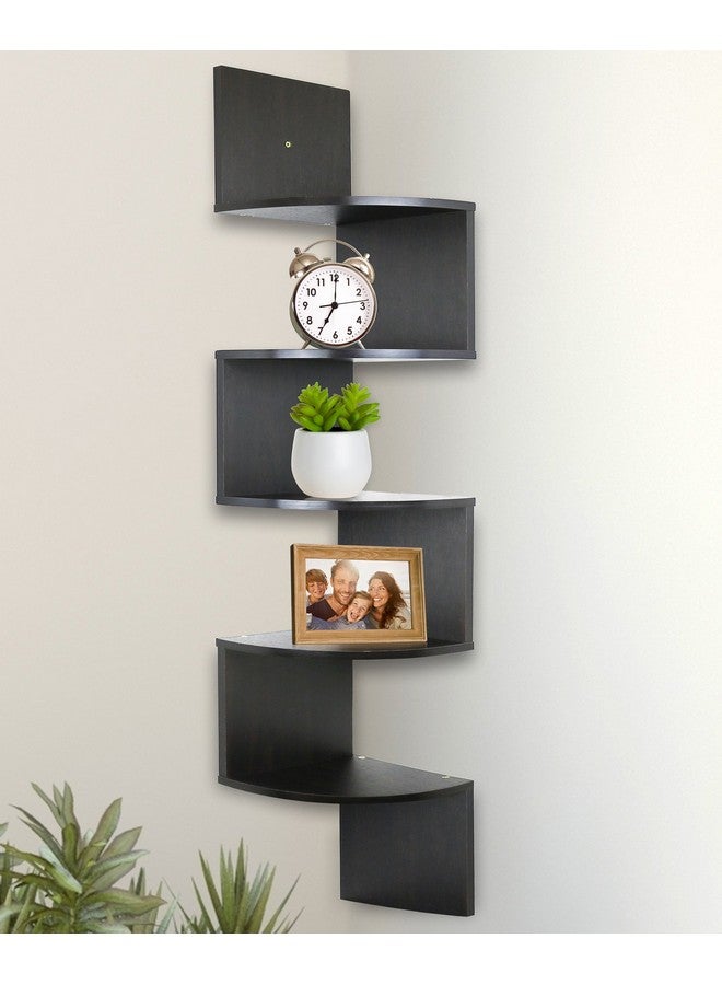 Greenco Greenco Corner Shelf, 5 Tier Shelves for Wall Storage, Easy-to-Assemble Floating Wall Mount Shelves for Offices, Bedrooms, Bathrooms, Kitchens, Living Rooms and Dorm Rooms, Espresso Finish  - Image 1