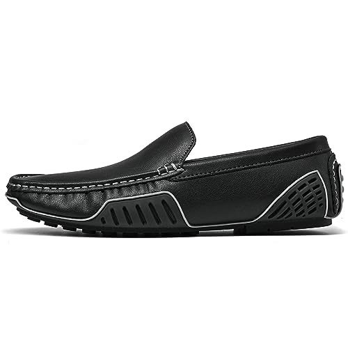 LUODENGLANG Men's Loafers Casual Shoes Slip On Premium Genuine Leather Driving Shose Penny Loafers for Men Lightweight Breathable Black 12 M48 - Image 2