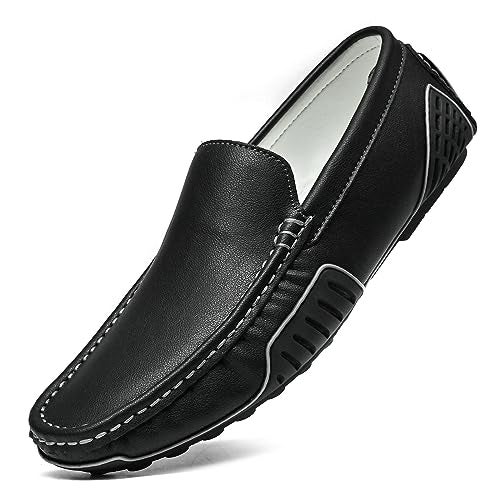 LUODENGLANG Men's Loafers Casual Shoes Slip On Premium Genuine Leather Driving Shose Penny Loafers for Men Lightweight Breathable Black 12 M48 - Image 1