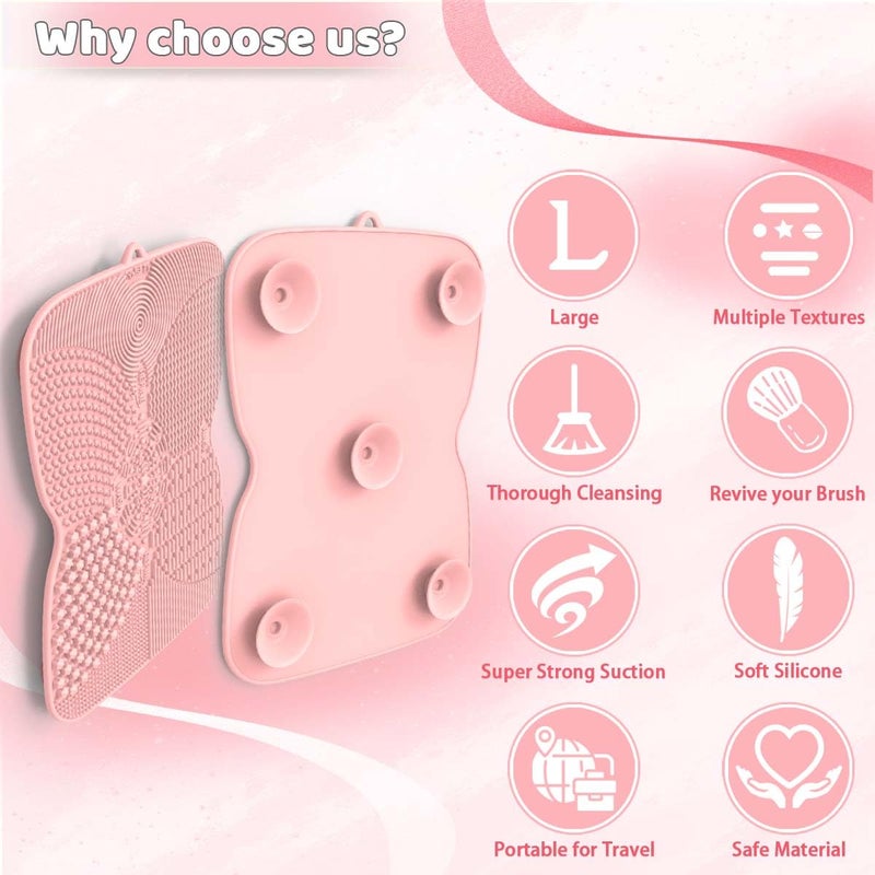 YalsFTY Silicone Makeup Brush Cleaner Pad with Suction Cup, 8 Textures, Stable, Makeup Brush Cleaning Mat (Pink) - Image 5