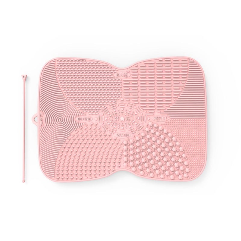 YalsFTY Silicone Makeup Brush Cleaner Pad with Suction Cup, 8 Textures, Stable, Makeup Brush Cleaning Mat (Pink) - Image 1