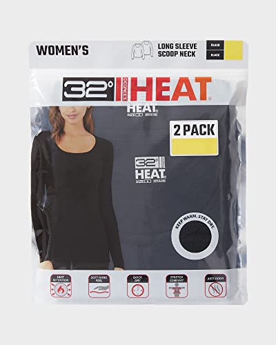32 Degrees Women's 2 Pack Ultra Lightweight Thermal Long Sleeve Baselayer Shirt | Scoop Neck Top, Black/Black, X-Large - Image 2