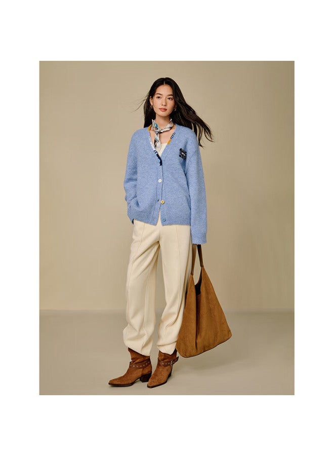 Inman T Style Shiny Fringe Cardigan Sweater Autumn Women's New Knit Jacket Color Blue L - Image 2