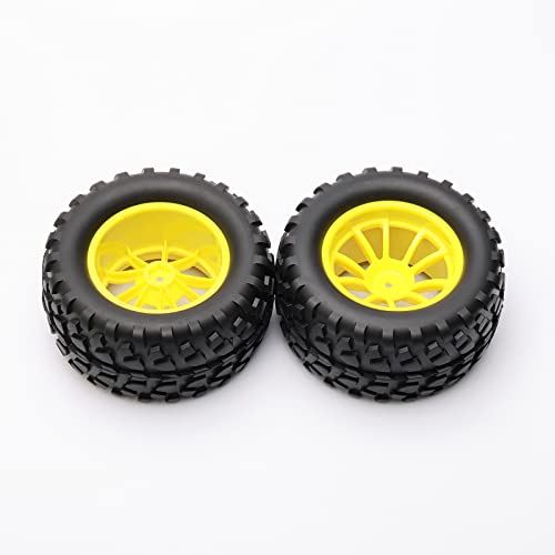 Rowiz 4PCS RC Rubber Tire 12mm Hex RC Wheels and Tires 1/10 Scale Car Monster Truck Tires Gravel Tread w/ 5 Spokes Wheel Rim Yellow RC Parts - Image 5