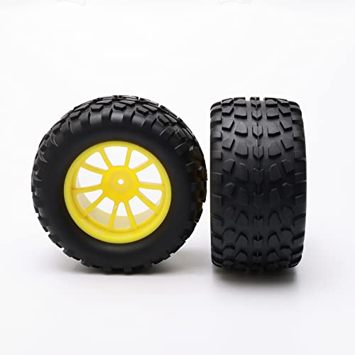 Rowiz 4PCS RC Rubber Tire 12mm Hex RC Wheels and Tires 1/10 Scale Car Monster Truck Tires Gravel Tread w/ 5 Spokes Wheel Rim Yellow RC Parts - Image 4