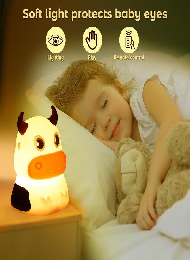 AVEKI Night Light for Kids, Portable Tap Control Rechargeable Nightlight Lamp, Color Changing, Remote Control Silicone Cute Animal Cow Night Lamp Bedroom Decor for Infant or Toddler (Cows-Remote) - Image 5